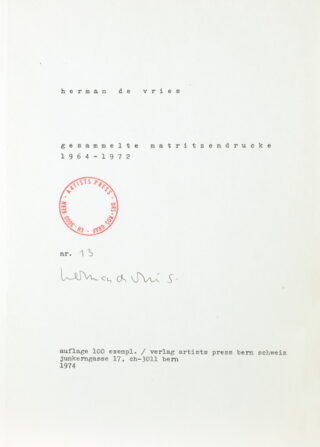 796   Herman de Vries. Gesammelte Matritzendrucke.