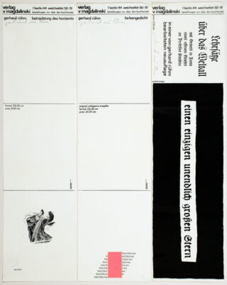 734   Gerhard Rühm. Werbeblätter für seine drei Publikationen im Verlag Volker Magdalinski.