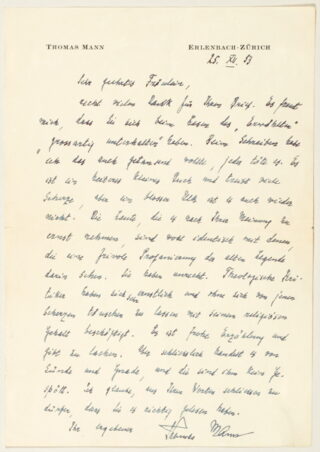 249   Thomas Mann. Eigenhändiger Brief mit Unterschrift.