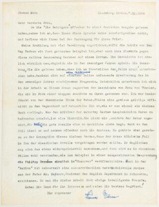 252   Thomas Mann. Maschinenschriftlicher Brief mit eigenhändiger Unterschrift.