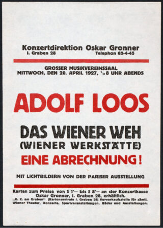 379&emsp;&emsp;Wiener Werkstätte – Adolf Loss. Das Wiener Weh (Wiener Werkstätte). Eine Abrechnung! 1927