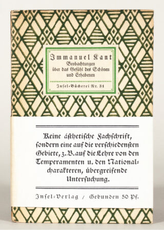 472&emsp;&emsp;Insel-Bücherei – Immanuel Kant. Beobachtungen über das Gefühl des Schönen und Erhabenen. 1913