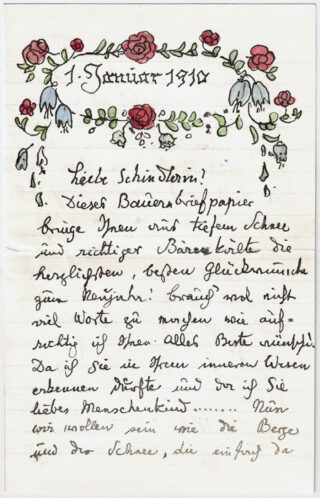 623&emsp;&emsp;Emil Orlik. Eigenhändiger Brief mit aquarellierter Tuschzeichnung als Briefkopf. 1910