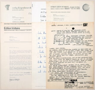 202&emsp;&emsp;Ralf Rainer Rygulla – Oberbaumpresse – Verlegerkorrespondenz – 14 Briefe, davon sechs eigenhändig, alle mit Unterschrift.