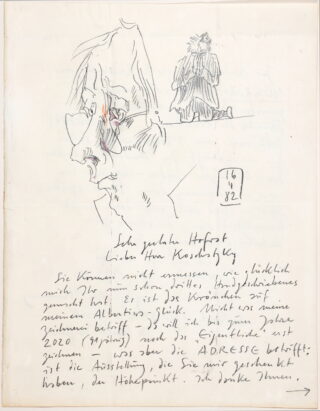 36&emsp;&emsp;Horst Janssen. Eigenhändiger Brief mit Selbst-Doppelporträt. 1982