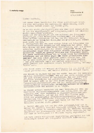 85&emsp;&emsp;Bauhaus – Laszlo Moholy-Nagy. Brief mit eigenhändiger Unterschrift und einigen kleinen eigenhändigen Korrekturen. 1928
