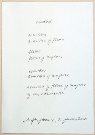 209&emsp;&emsp;Eugen Gomringer. Eigenhändiges Gedicht »Ciudad (Avenidas)« mit Unterschrift.